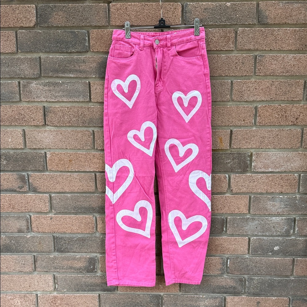 Vibrant Pink Jeans with Heart Design Size XS